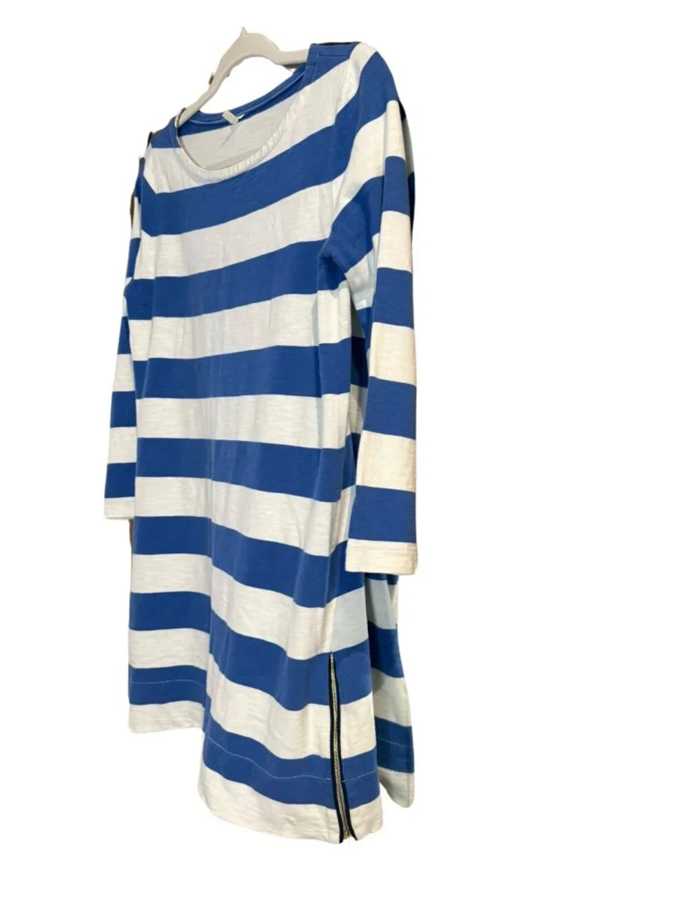 J.Crew XS Blue White Striped Cotton Shift Dress Side Zips Nautical